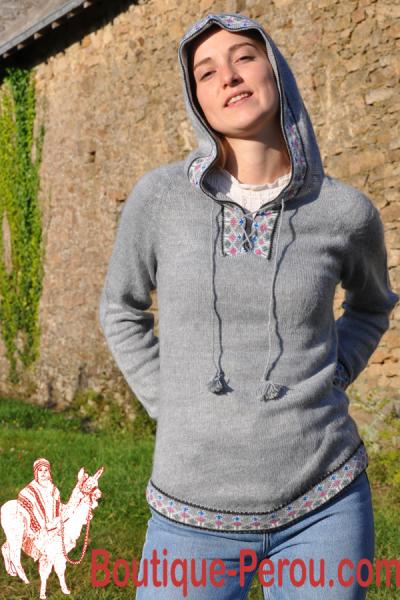 Pull-over péruvien femme gris chiné anthracite - Pulls en laine d'alpaga -  FEMME - Boutique Pérou