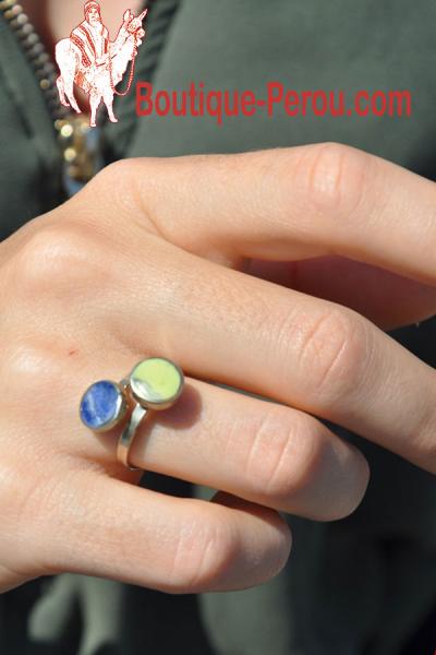 Bague pierres semi précieuses serpentine et lapis-lazuli - Bagues - BIJOUX  - Boutique Pérou