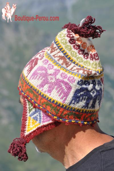 Bonnet péruvien adulte grand taille laine alpaga. - Bonnet