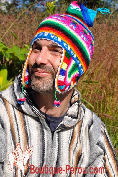 Bonnet péruvien homme arc en ciel bleu - Bonnet péruvien homme - HOMME -  Boutique Pérou