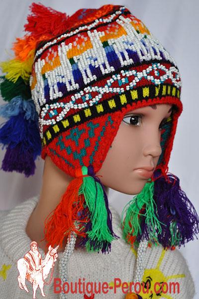Bonnet péruvien en tricot fantaisie pour bébé fille