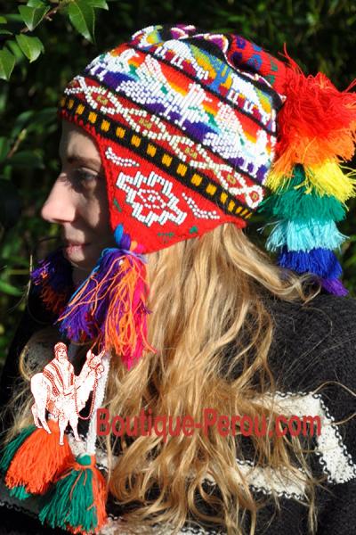 Bonnet tricote entièrement à la main. Pièce unique - Bonnets peruviens -  FEMME - Boutique Pérou