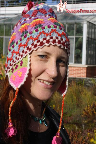 Bonnet péruvien, bonnet péruvien femme, bonnet péruvien aux couleurs  chaudes, véritable bonnet péruvien, Bonnet péruvien motifs stylisés -   France