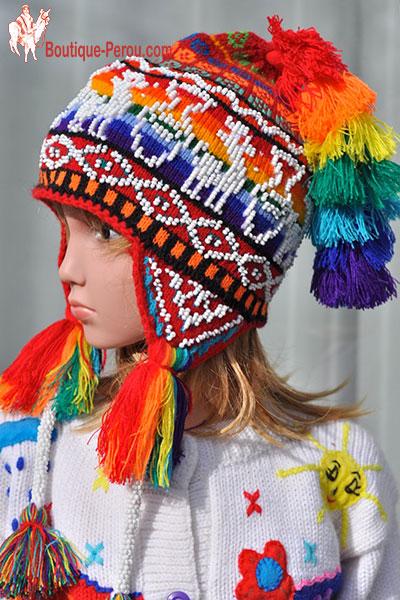 Véritable Bonnet Péruvien pour enfant, Chullo l'altiplano, bonnet péruvien  tricoté main, bonnet péruvien enfant, bonnet péruvien fait main -   France