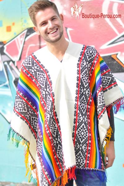 Poncho Qosqo blanc en laine Ponchos alpaga Homme Poncho Qosqo blanc en laine Ponchos alpaga Homme