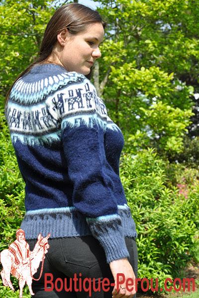 Pull-over femme en pure laine d'alpaga bleu marine