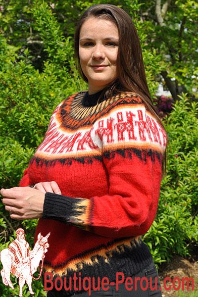 Pull femme rouge Indien