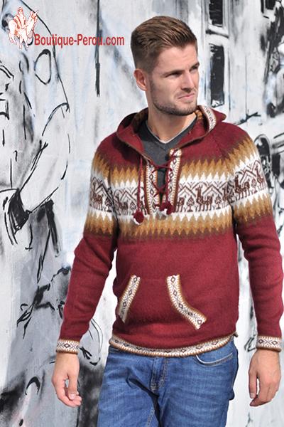 Pull Rouge Bordeaux En Laine Alpaga Pull Alpaga Homme Boutique Perou