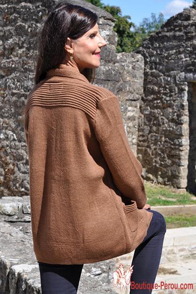 Gilet long coupe droite couleur camel - Cardigans et vestes en alpaga -  FEMME - Boutique Pérou
