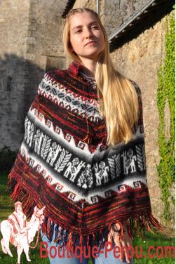 Poncho alpaga femme taille unique, motifs andins