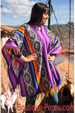 Poncho femme en laine couleur mauve Pachacamilla.