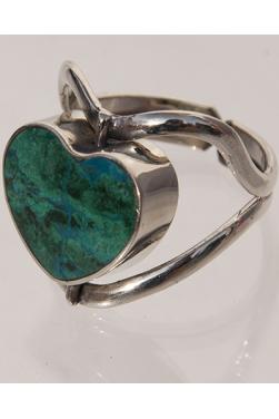 Bague coeur avec pierres turquoise et onyx