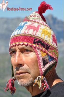 Bonnet péruvien multicolore adulte fait à la main par des artisans du Pérou