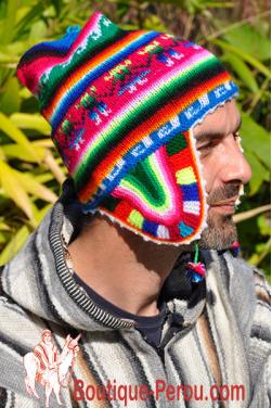 Bonnet péruvien homme arco iris bleu