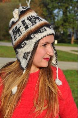 Bonnet péruvien - Chullo  blanc crème