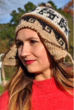 Chullo Yana, beige en laine d'alpaga