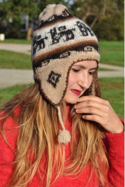 Bonnet péruvien femme Chullo peruano, motifs lamas