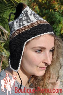 Bonnet péruvien en laine vierge d'alpaga couleur crème