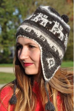Bonnet péruvien gris anthracite laine naturelle baby alpaga