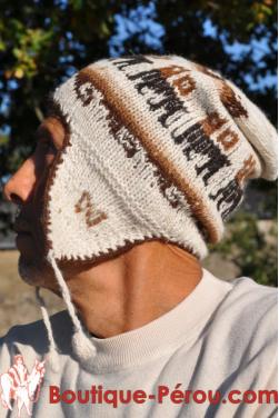 Bonnet péruvien homme blanc cassé