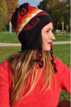 Bonnet perviven doble face Pachamama en laine d'alpaga