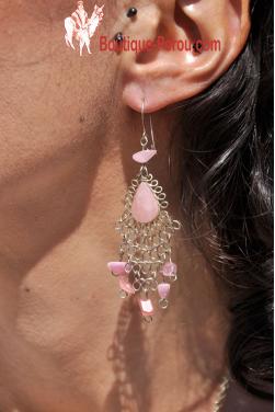 Boucles d'oreilles en pierre quartz rose Kantuta 