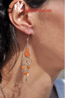 Boucles d'oreilles Warmi - pierre jaspe rouge.