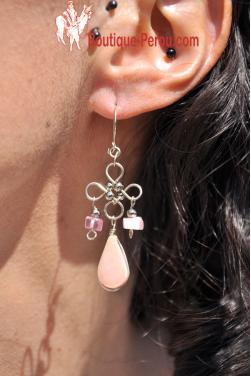 Boucles d'oreilles en quartz rose.