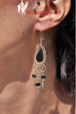 Boucles d'oreilles Warmi - en pierre onyx.