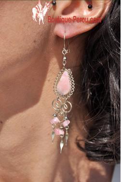 Boucles d'oreilles Warmi - en pierre quartz rose.