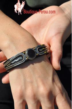 Bracelet en cuir et pierre onyx