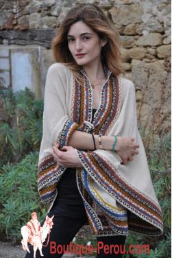 Poncho femme  beige.