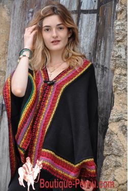 Poncho femme noir en laine d'alpaga
