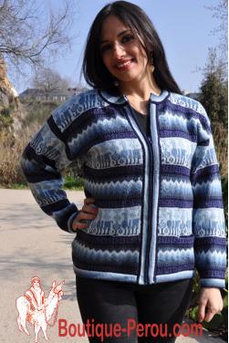 Cardigan veste bleu  en laine d'alpaga