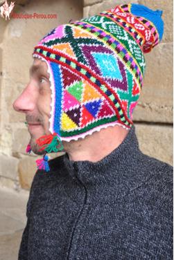 Bonnet péruvien homme arco iris vert turquoise