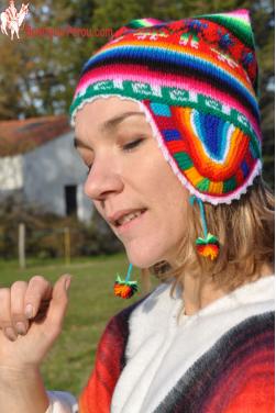 Bonnet péruvien, bonnet péruvien femme, bonnet péruvien aux couleurs  chaudes, véritable bonnet péruvien, Bonnet péruvien motifs stylisés -   France