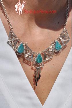 Collier Kuntur en pierre turquoise