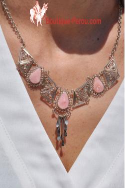 Collier Kuntur en pierre quartz rose