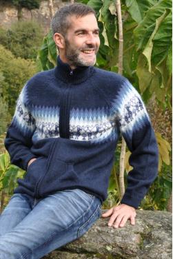 Cardigan bleu marine en fibre d'alpaga