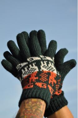 Gants tricotés main, vert des Andes
