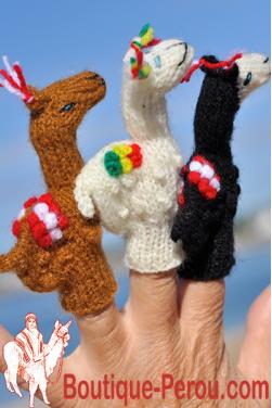 Marionnettes à doigt lama, blanc-noir et camel