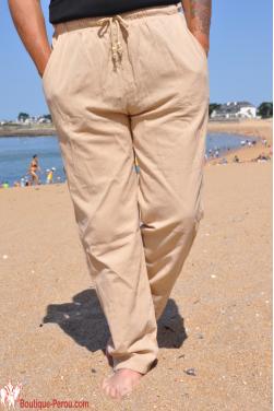 Pantalon coton naturel beige