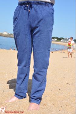 Pantalon coton naturel beu indigo.