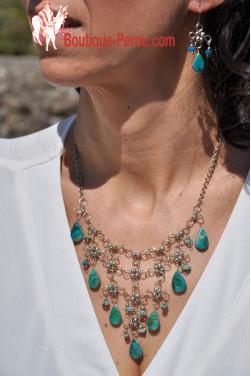 Parure collier et boucles d'oreilles en turquoise