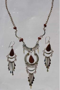 Parure Inti collier + boucles d'oreilles pierre oeil de tigre