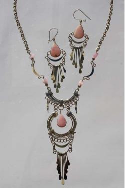 Parure Inti collier + boucles d'oreilles quartz rose