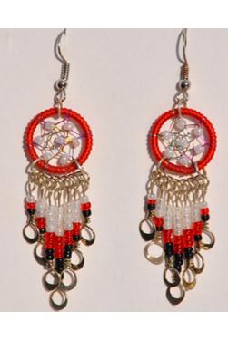 Boucles d'oreilles attrape rêves rouges