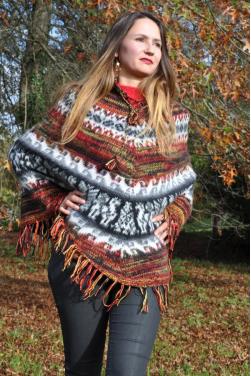 Ponchito femme orange chiné.