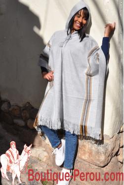 Poncho Cape gris argenté en laine d'alpaga