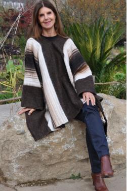 Poncho alpaga femme taille unique, motifs andins